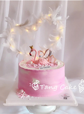 网红ins北欧风格树脂火烈鸟国王皇后爱情鸟蛋糕生日派对装饰摆件