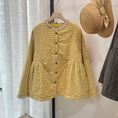 25秋冬森甜美花边领软糯格子加棉外套可爱娃娃款 棉衣上衣衣漾正品