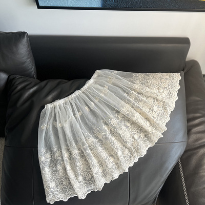 A字日韩甜美刺绣花朵叠穿屁帘