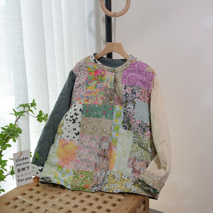 24冬款宽松百搭碎花拼布圆领加棉两面穿棉衣软糯洋气小棉袄外套女