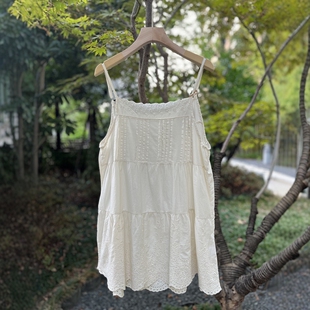 夏日新森女装 日系小清新刺绣棉麻背心纯色宽松风琴褶小吊带裙内搭