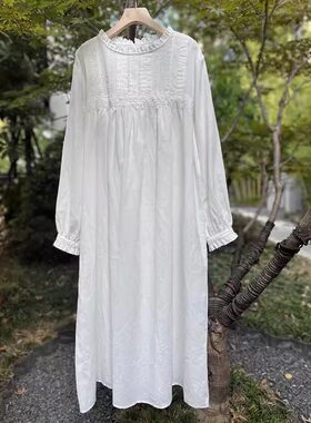 甜美A字裙纯色花边领压褶
