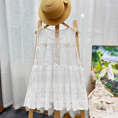 刺绣蕾丝绑带叠穿马甲蕾丝罩衫