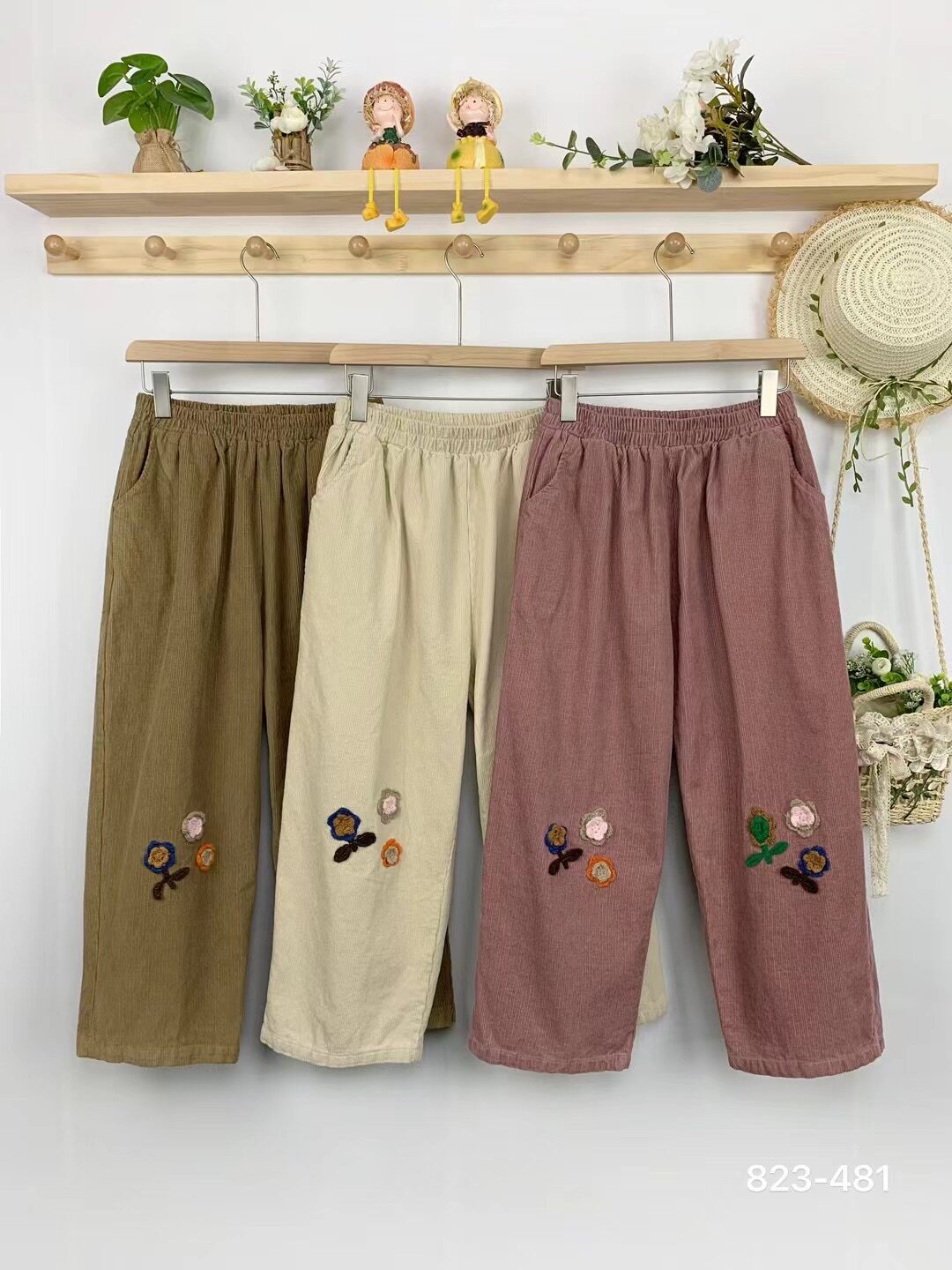 松紧腰森系甜美8,9分裤子