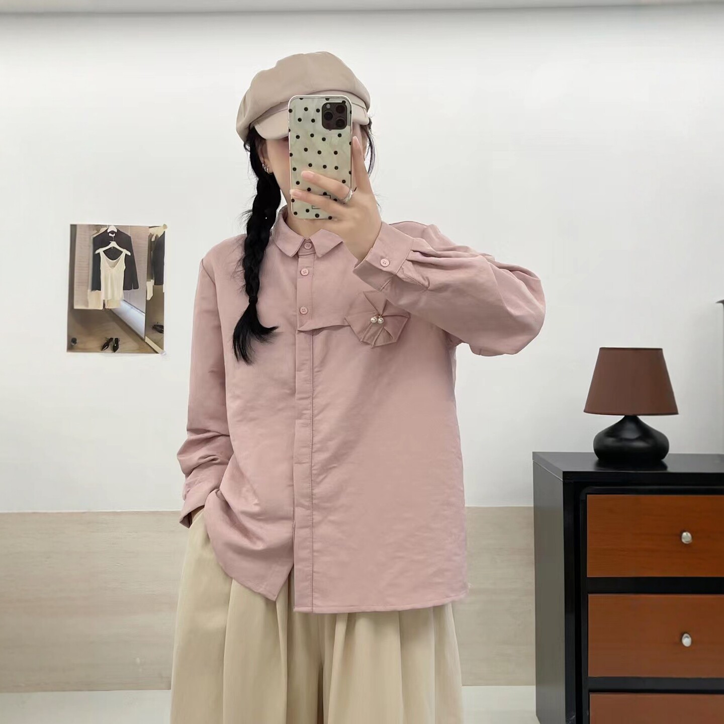 文艺简约翻领设计纯色加棉衬衫女
