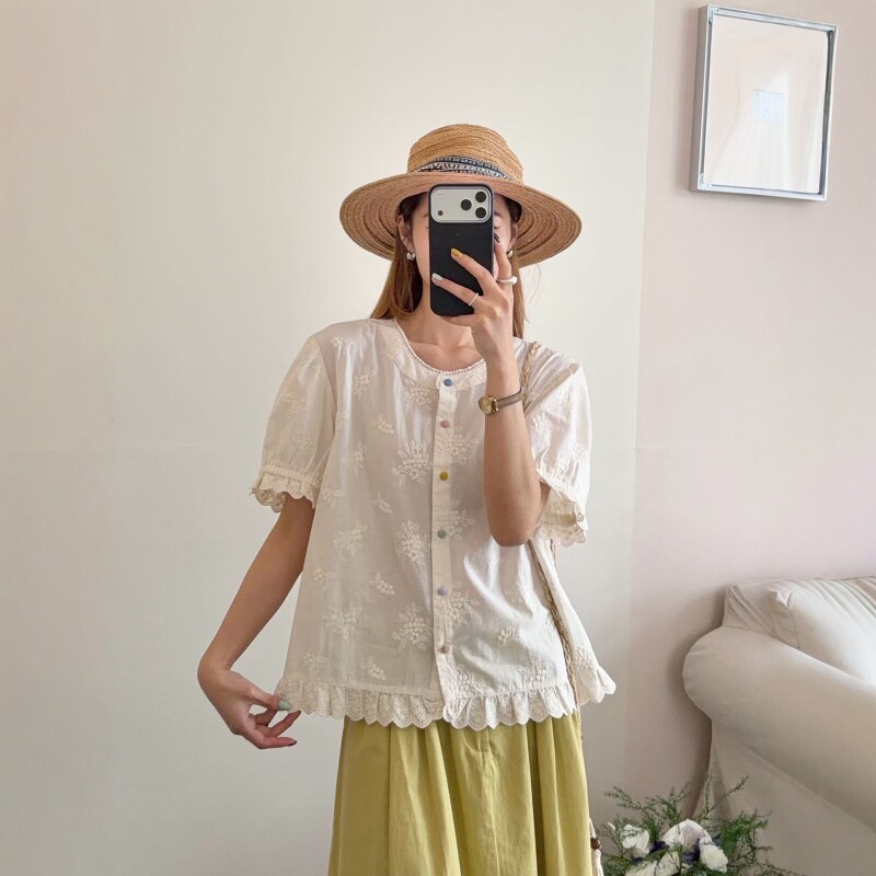 宽松减龄蕾丝刺绣拼接纯棉开衫女