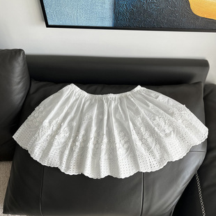 日韩森系精美立体花刺绣镂空纯棉布白色短裙四季 百搭叠穿屁帘层次