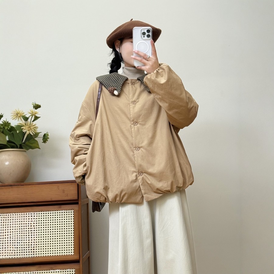 甜美常规棉料格子娃娃领棉衣