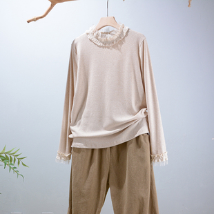 2024新款 秋冬弹力森女系素学院风文艺甜美清新上衣麻豆 T恤打底衫