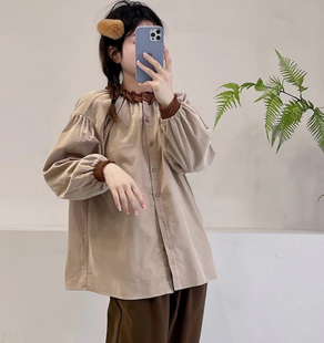 女 衬衣设计感小众别致撞色洋气上衣衬衫 23春款 甜美木耳边叠穿长袖