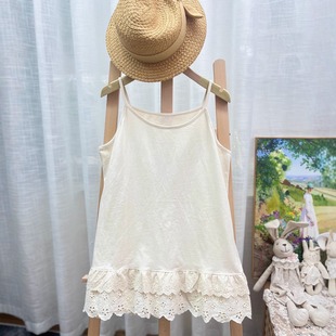 25秋新森系甜美双层蕾丝花边棉质弹力针织棉打底吊带背心叠穿屁帘