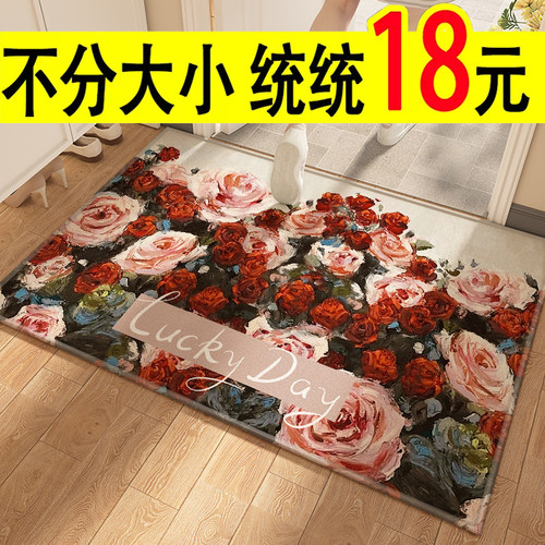 油画花朵水晶绒入户地垫