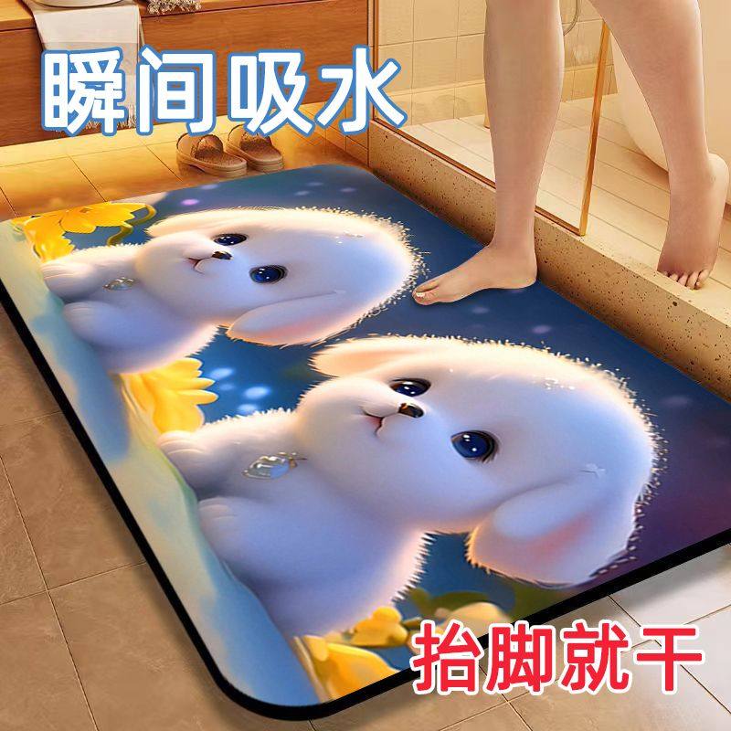 浴室卫生间地垫硅藻泥猫咪吸水地垫防滑脚垫子厕所洗手间防摔脚垫