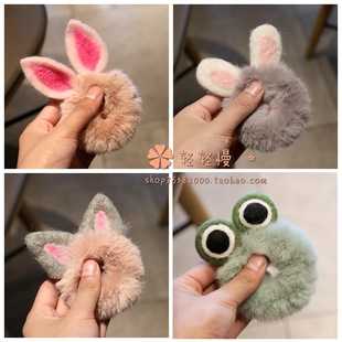 儿童学生甜美可爱毛绒发圈猫猪鹿猫耳朵少女百搭秋冬扎马尾皮筋