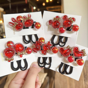 新年红色儿童发饰女生绕绕发圈高弹力发绳卡通头饰头绳扎辫子皮筋