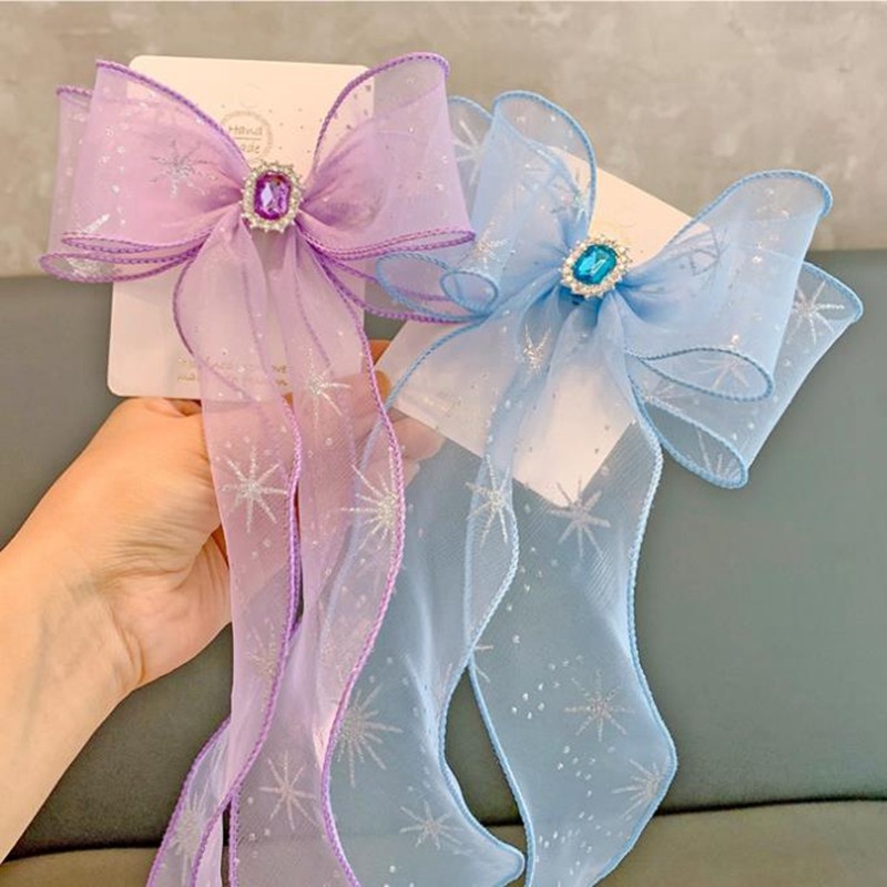 韩版儿童发饰女童长飘带雪花纱蝴蝶结发夹宝宝头饰蓝色粉色边夹子,童装/婴儿装/亲子装,发饰,淘宝优惠券,粉丝福利购,淘宝优惠卷