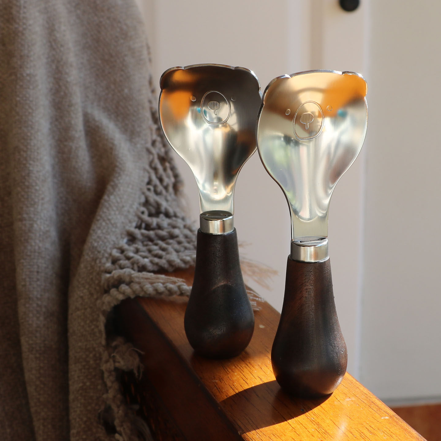 可爱的小熊不锈钢勺子胡桃木手柄