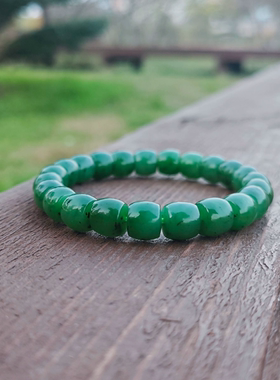 碧玉手串8mm直切珠和田玉手串菠菜绿碧玉手链苹果绿饰品男女礼物