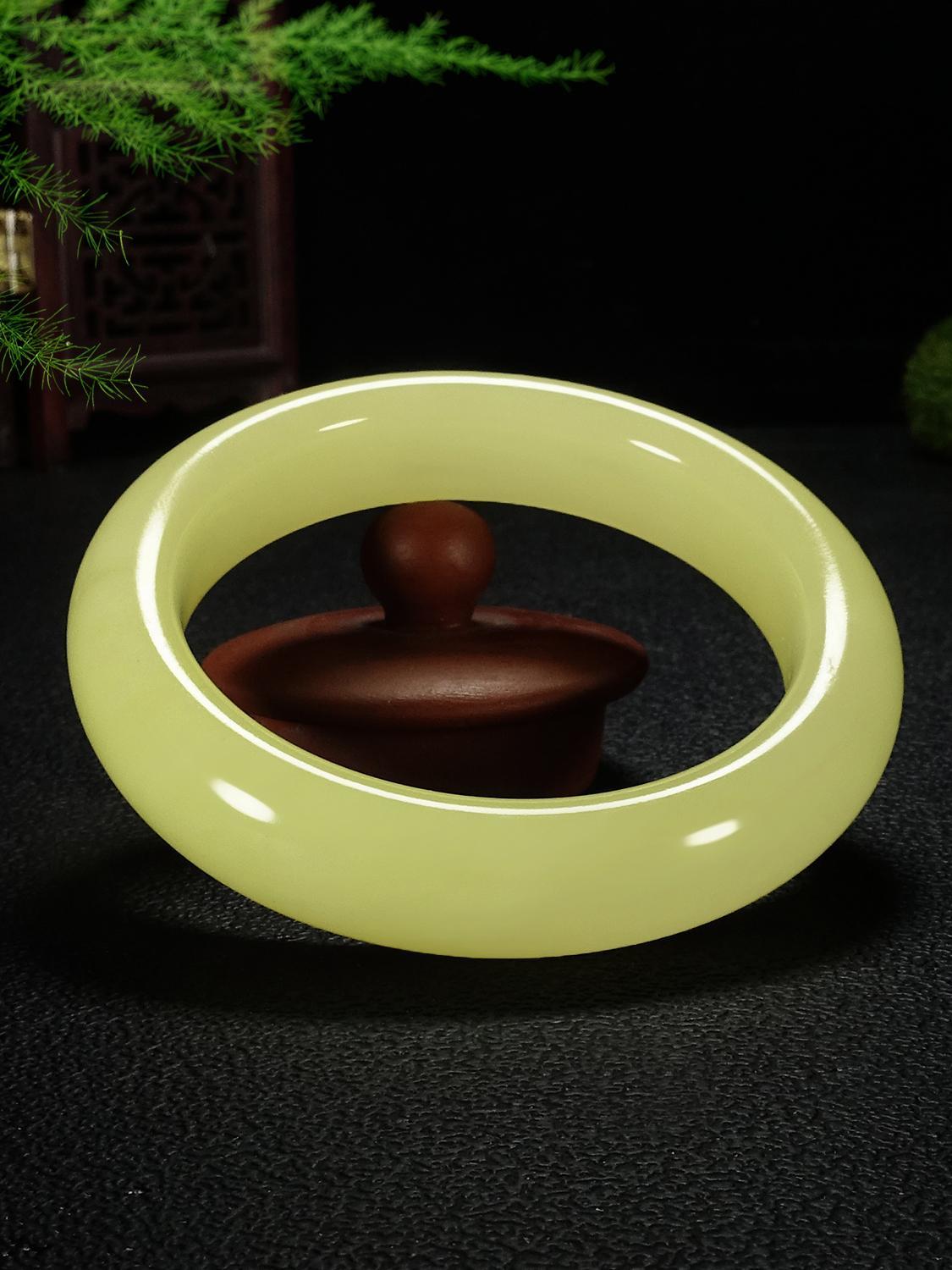 新疆和田黄玉若羌黄口料手镯玉石女款宽条平安镯福镯玉镯子送礼物