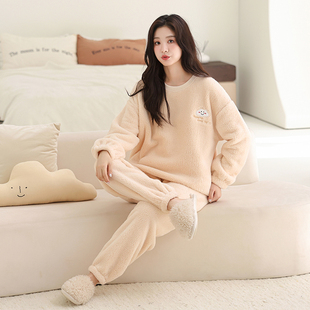 珊瑚绒睡衣女2025新款冬季加厚保暖法兰绒家居服套装可外穿