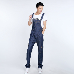 2024年韩版潮牛仔背带裤男装休闲男生连体裤男士吊带裤多口袋