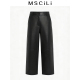 头层小牛皮皮裤 MSCILI刺梨2026春季 直筒修饰腿型九分裤 窄版 女 新款