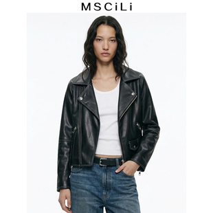 机车服 绵羊皮夹克气质皮衣外套女26新款 MsCili刺梨家 明线勾勒