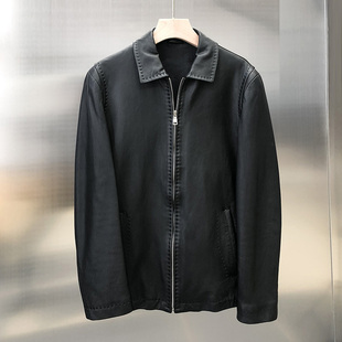 潮流外套 翻领朋克短款 2023春秋季 商务休闲绵羊皮男皮衣皮夹克修身