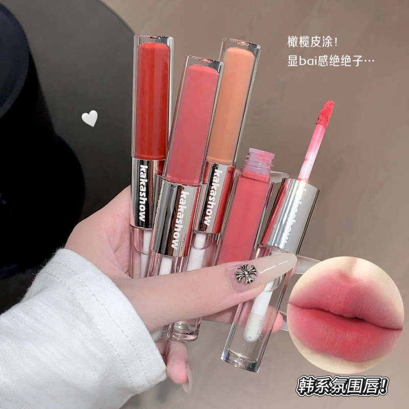 kakashow粉效双头唇釉哑光雾面口红镜面水光叠涂唇油唇蜜美妆