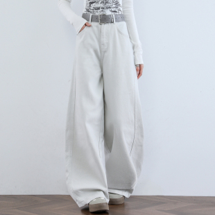 长裤 显瘦镰刀香蕉裤 女2026春秋新款 极简风高腰白色弯刀阔腿牛仔裤