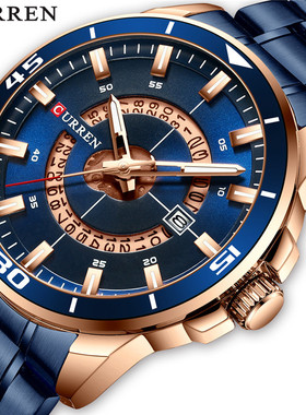 CURREN/8359卡瑞恩钢带大表盘商务手表男士石英学生防水电学生男