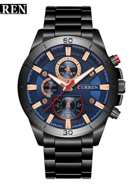 CURREN 8275男士钢带假三眼运动手表男表时尚休闲表外贸热卖手表