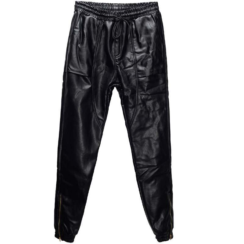 WINTER PLUS VELVET THICK MENS CASUAL LEATHER PANTS MENS HAREM PANTS LOOSE MOTORCYCLE FEET PANTS PANTS PU LEATHER PANTS