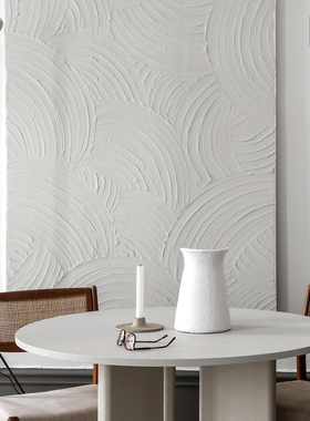 WKJ.禅林听雨｜白色肌理油画客厅极简装饰画北欧法式水波纹落地画