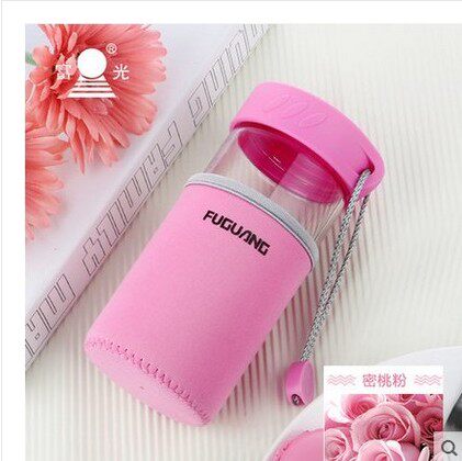 富光单层玻璃杯创意带盖带杯套 便携随手玻璃水杯子 情侣暖手杯子