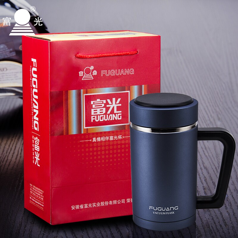 富光保温杯480ml真空不锈钢带手柄办公水杯男女商务带盖刻字茶杯