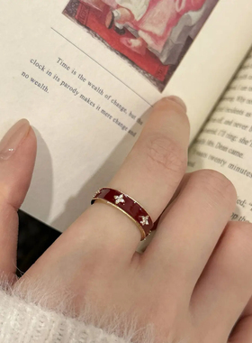 复古新年红色滴油爱心开口戒指女小众高级感气质食指戒轻奢指环