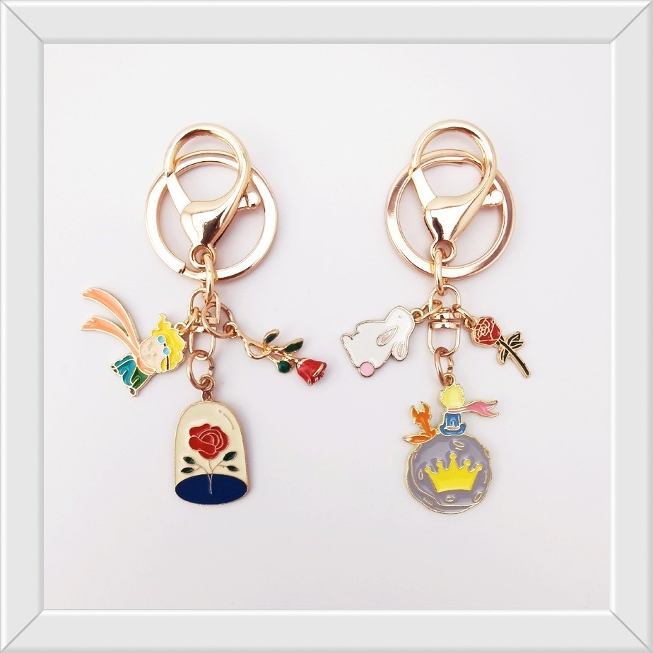 创意合金钥匙扣小王子玫瑰卡通童话钥匙圈挂件日系AirPods挂饰品