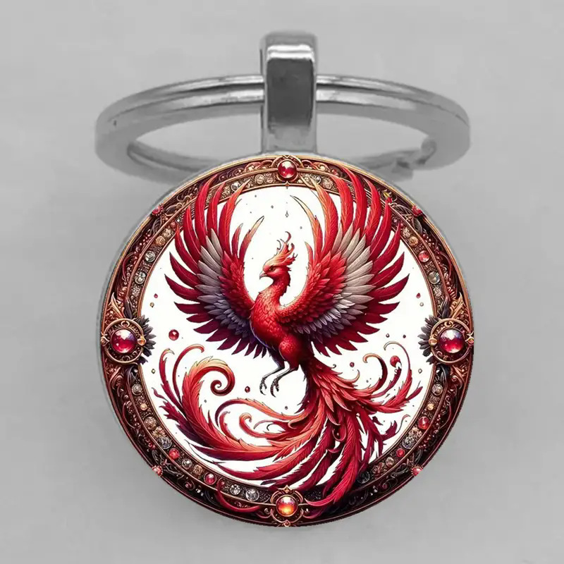 跨境新款 彩色凤凰钥匙扣挂件金属钥匙圈挂饰小礼品礼物