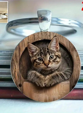 跨境新款复古可爱宠物虎斑猫钥匙扣合金玻璃吊坠钥匙扣小挂件配饰