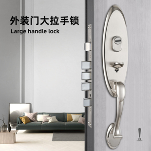 指压按钮大门锁门锁别墅大门锁入户对开门单拉锌合金大门锁大拉手