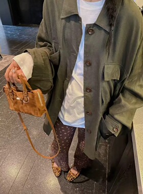 韩国东大门春新款韩系ins风百搭宽松设计感工装亚麻料风衣外套