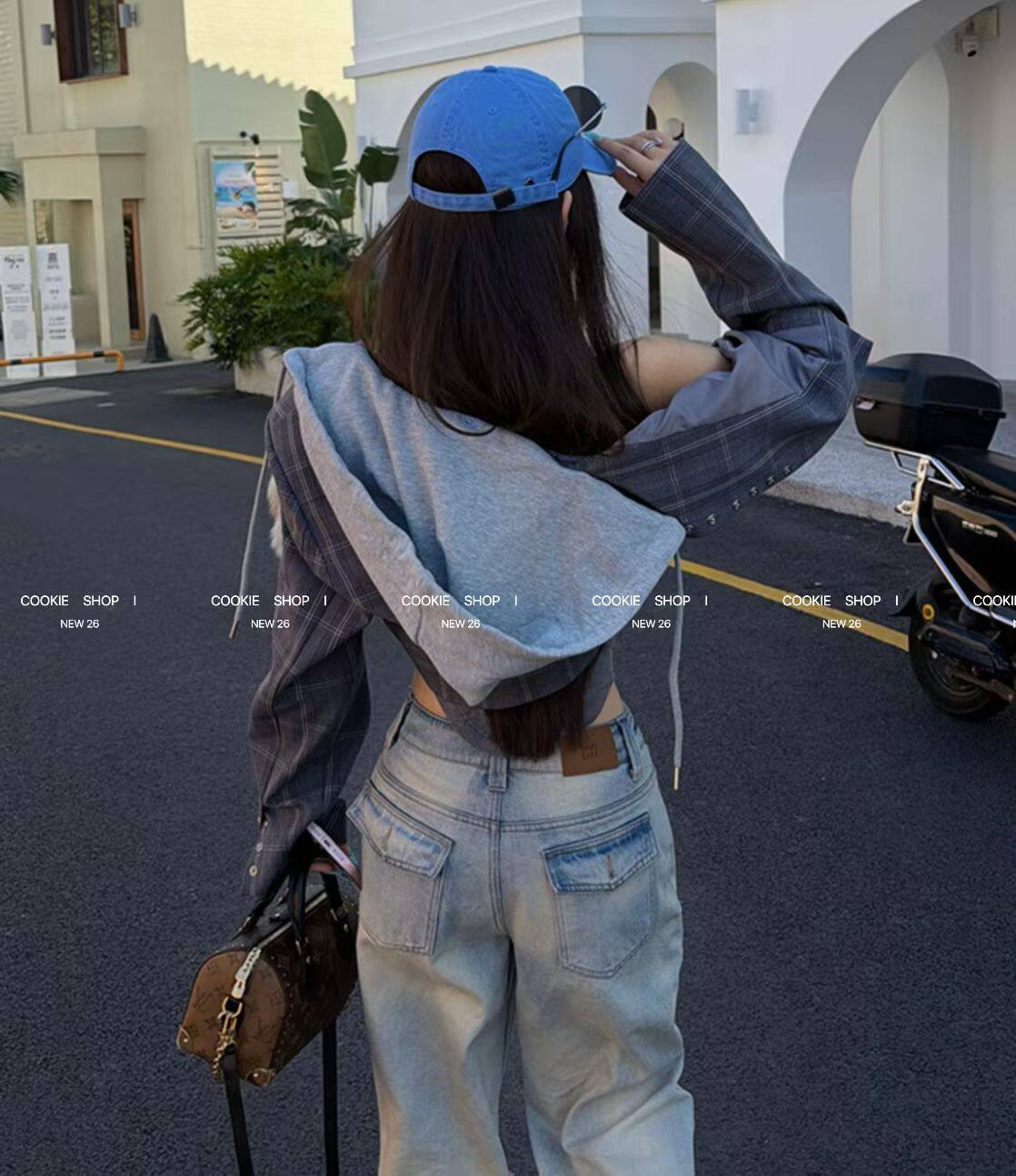 韩国东大门2026春韩系ins风小众格纹俏皮短款连帽减龄外套女