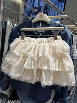 韩国东大门2026春新款芭蕾少女风网纱蛋糕裙女蕾丝花边蓬蓬短裙