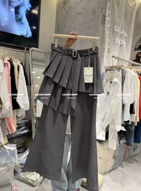 韩国东大门2026新款韩版百搭显瘦高腰微喇西裤女百褶屁帘长裤女