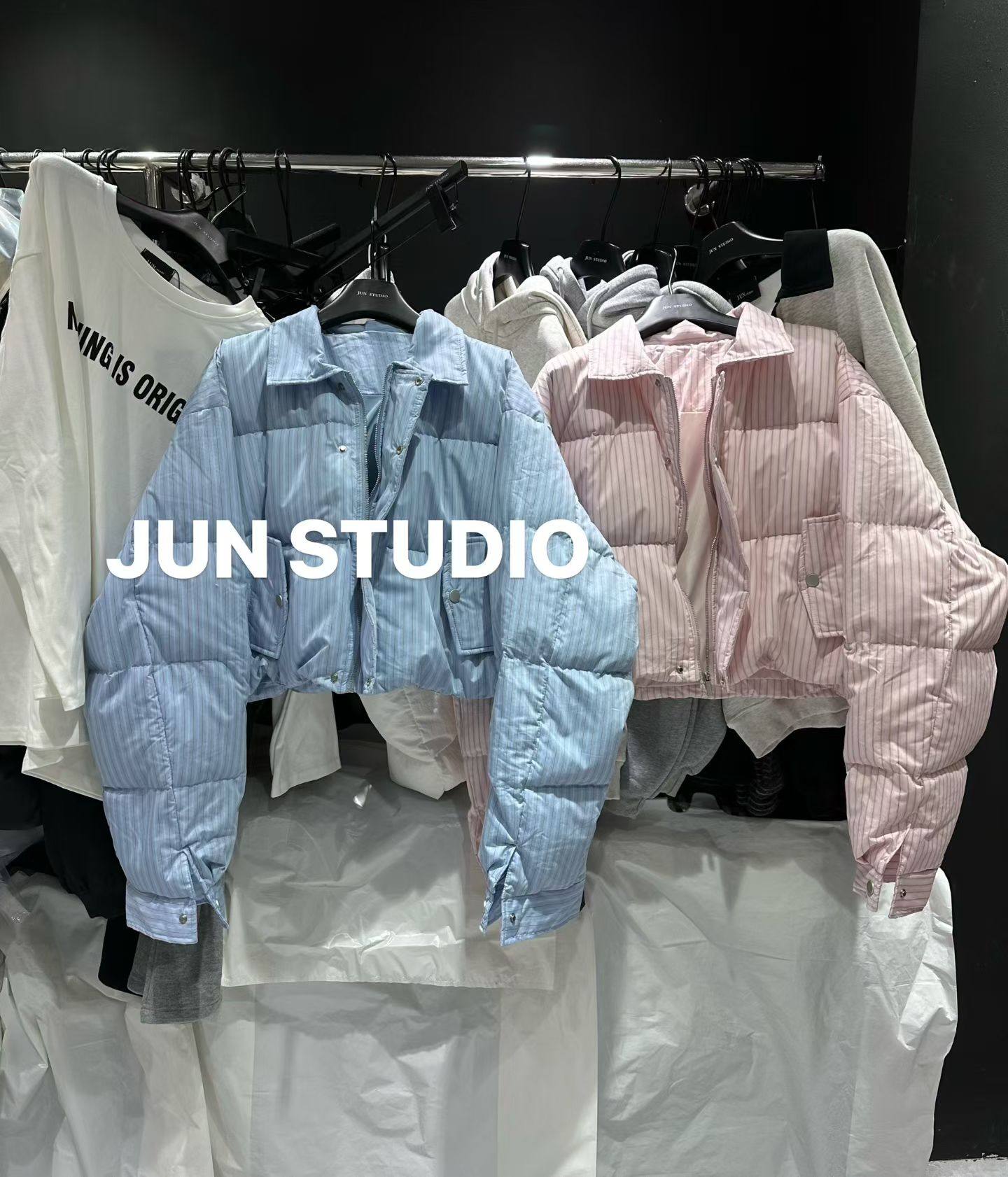 孤品捡漏韩国东大门2025新款冬季宽松显瘦条纹翻领短款羽绒服外套,女装/女士精品,羽绒服,淘宝优惠券,粉丝福利购,淘宝优惠卷