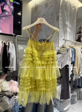 韩国东大门2026春新款韩版时尚百搭显瘦网纱吊带连衣裙女