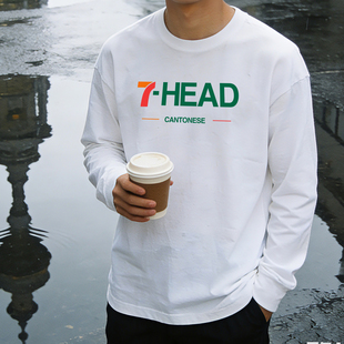 七头7 t恤打底休闲百搭港风简约上衣男潮 11幽默广东粤语白话长袖