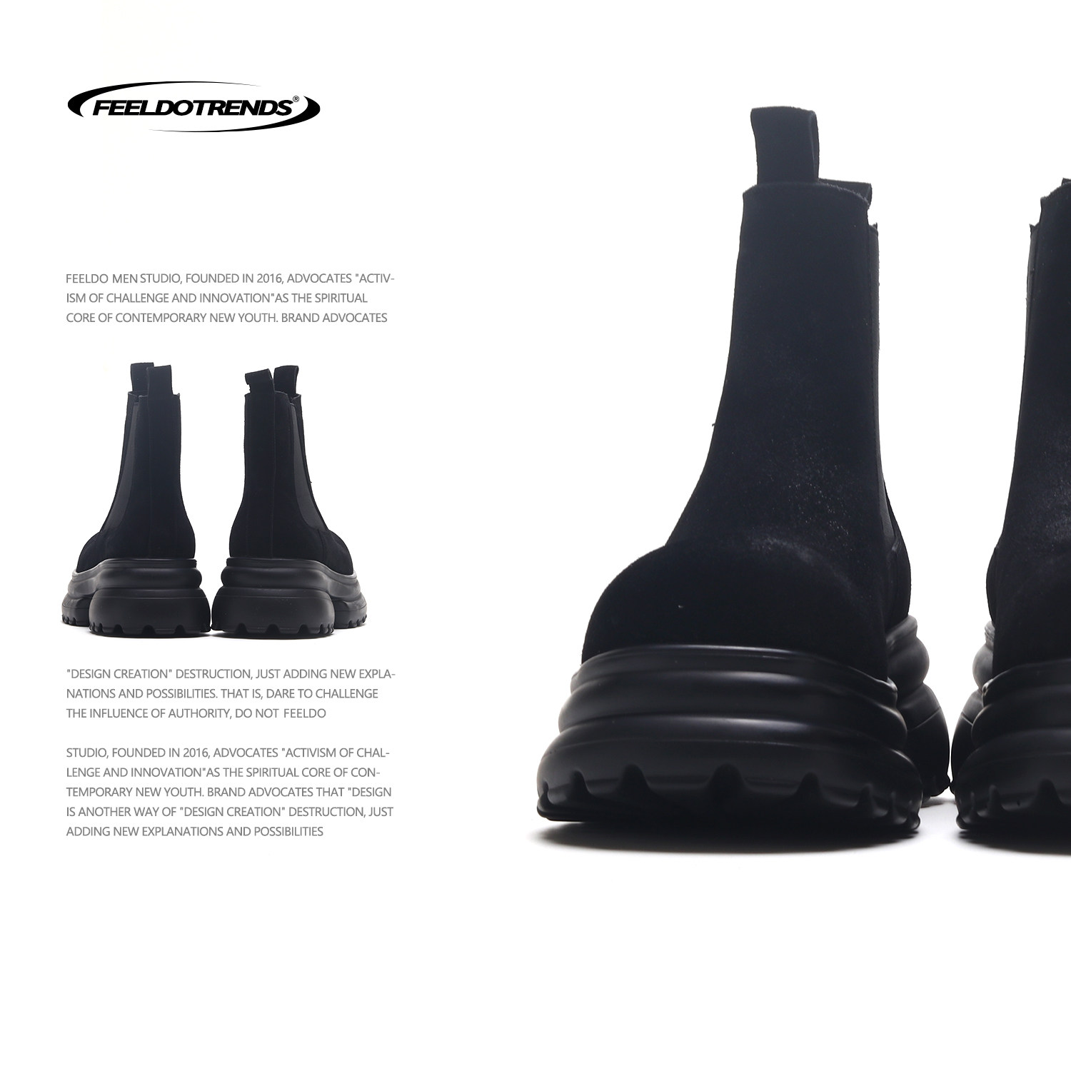 JERSEY BOOTS MENS HIGH-TOP FLAT-BOTTOMED LEATHER BOOTS MATTE SUEDE RETRO PLATFORM BOOTS