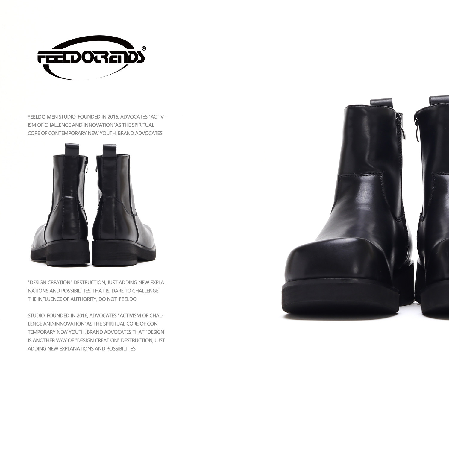 WASTE CAPITAL TRENDY BRITISH STYLE CHELSEA BOOTS MENS SIDE ZIPPER OBLIQUE SQUARE TOE NICHE RETRO HIGH-END SLEEVE BOOTS